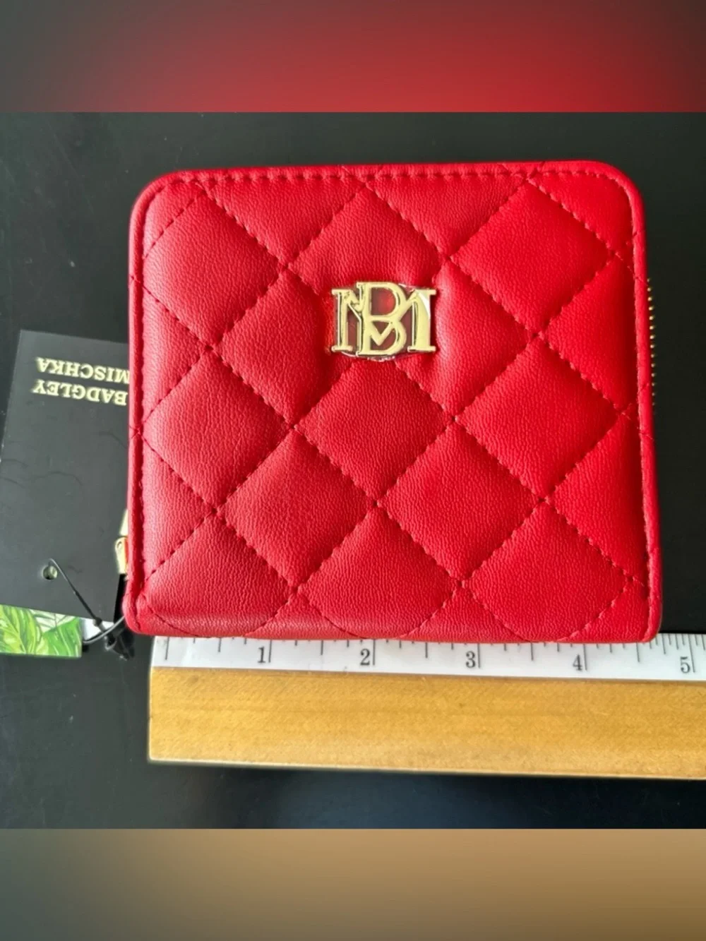 Badgley Mischka Red Card & Coin Purse Zip Around wallet Logo NWT MSRP 49.00